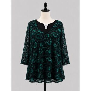 Dark Boho Whimsigoth Lace Teal -Black Tunic Top Witchy Romantic Goth Floral 2X